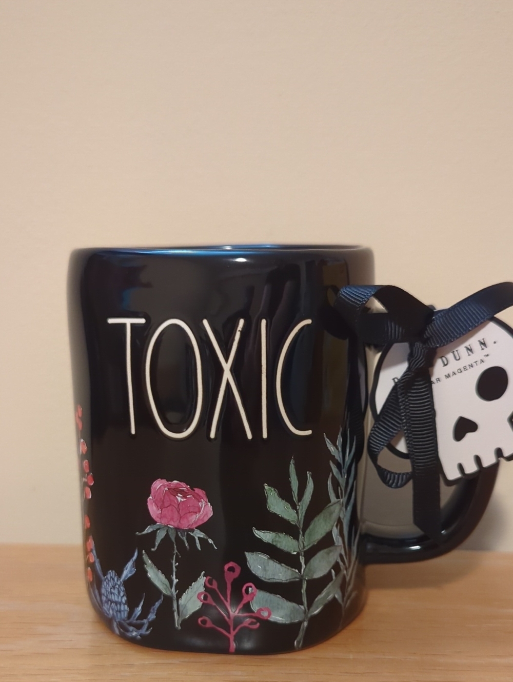 Rae Dunn Black Floral 'TOXIC' Ceramic Mug Brand New
